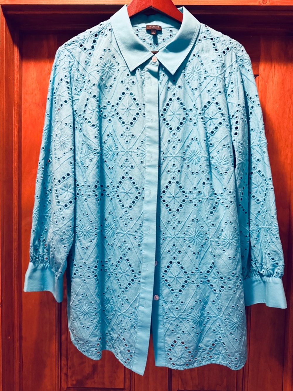 Talbots eyelet teal blouse 2X